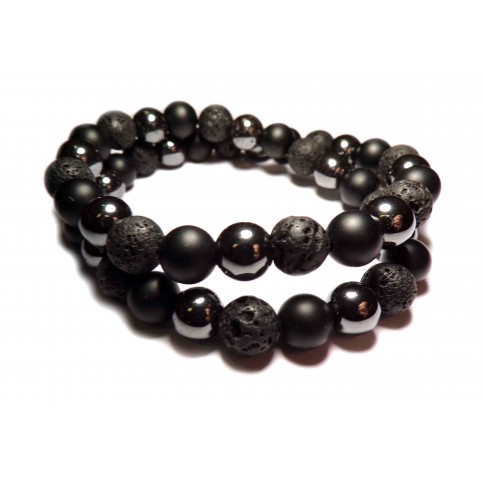 bracelet tibetain double rang avec perles sombre
